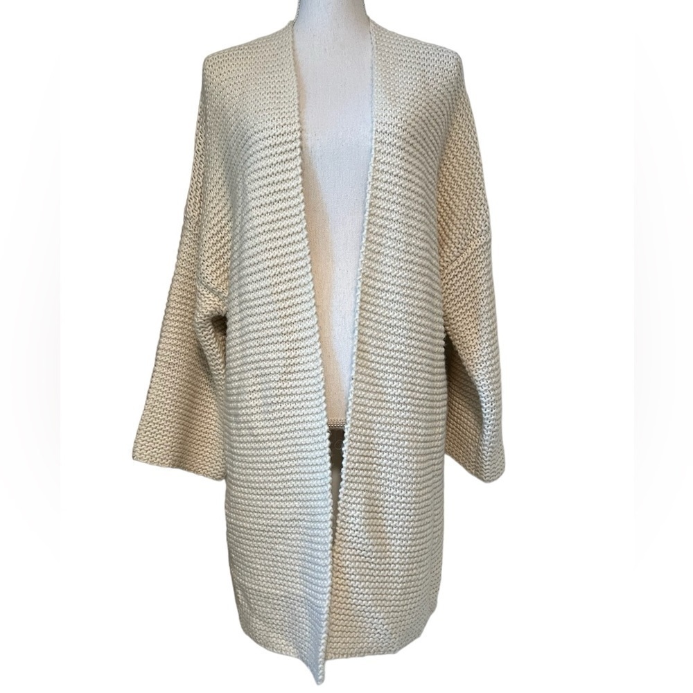 FRENCH CONNECTION WOMENS CREAM COLORED OPEN CARDIGAN DROP SHOULDER SIZE MEDIUM
